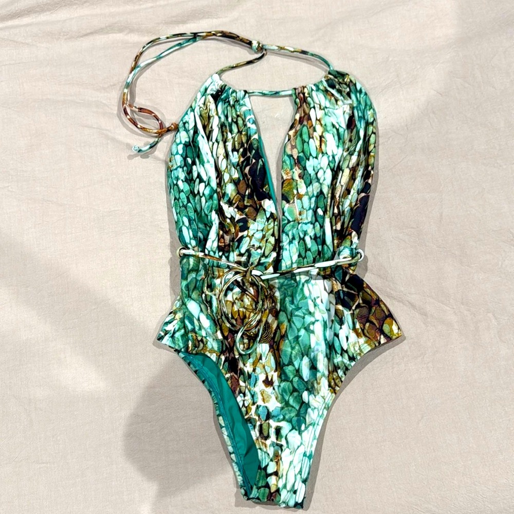Lenny Niemeyer Halter Tie Waist “Skin” print one piece size Small - NWOT - Picture 2 of 6